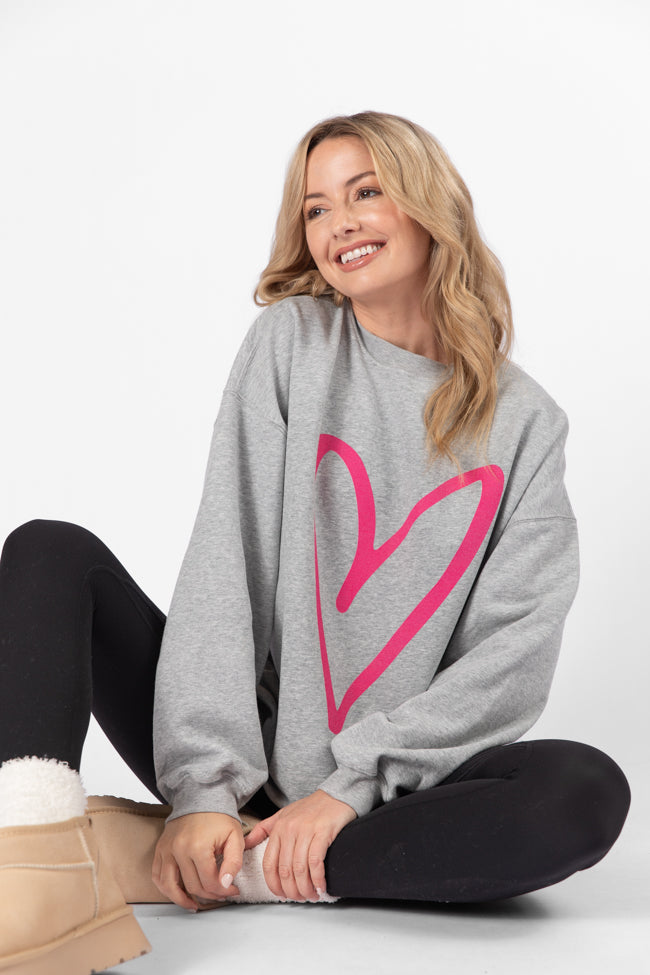 Heart Sketch Light Grey Oversized Graphic Sweatshirt Pick A Best