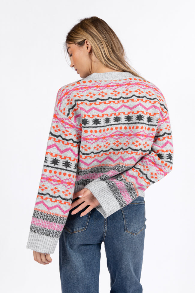 Fair And Square Grey And Pink Fair Isle Cardigan FINAL SALE Free Shipping For Cheap