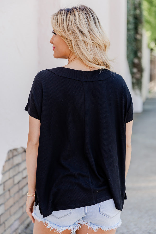 So Delightful Black Boat Neck Waffle Tee FINAL SALE Sale Amazing Pice