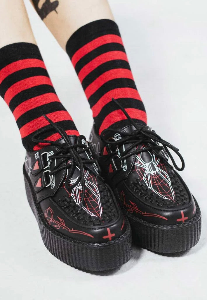 T.U.K. x Eliza Sidney - Viva High Sole Black Skull Print - Girl Shoes Store Sale