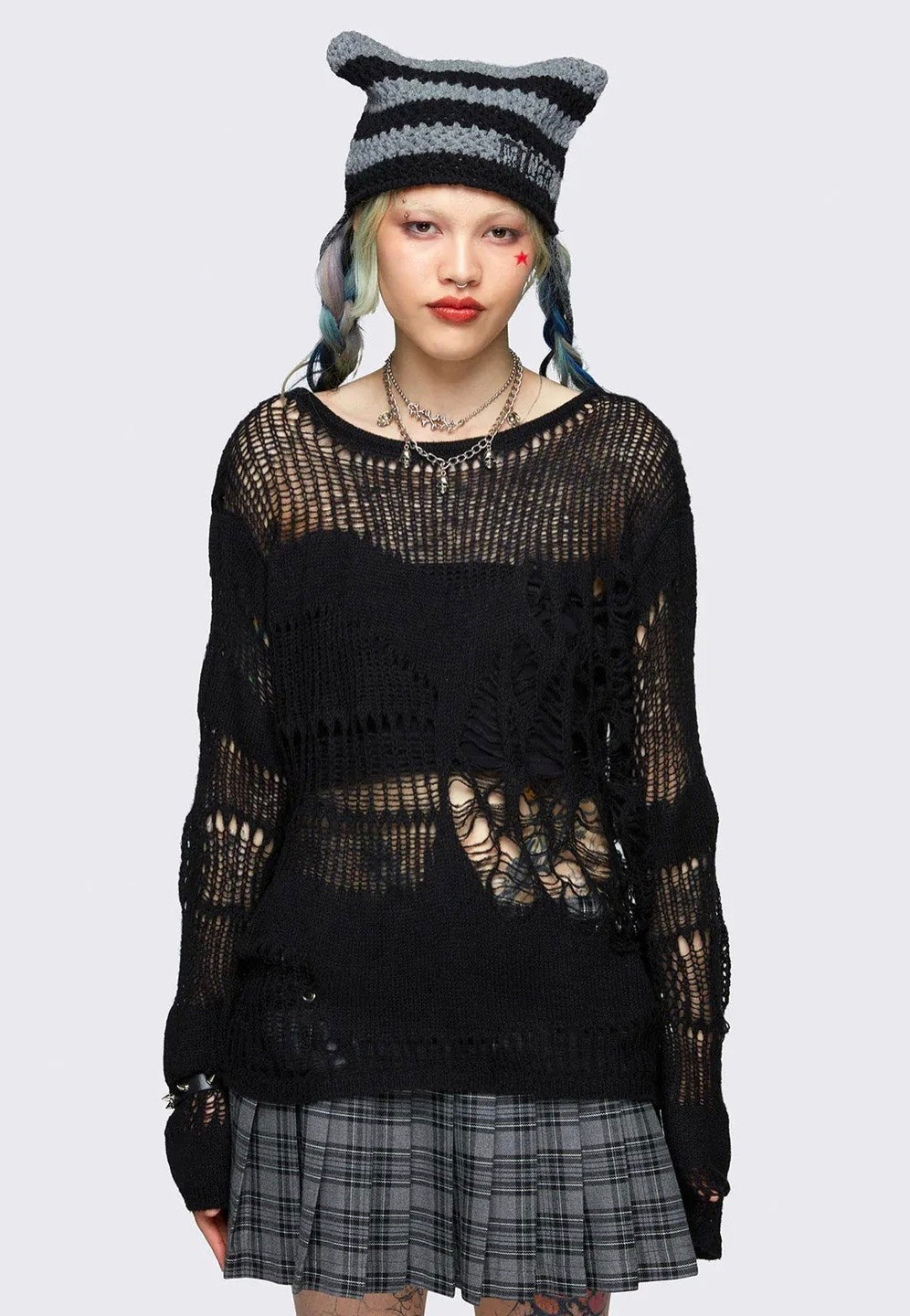 Minga London - Arachne Black Distressed Knit Jumper - Pullover Clearance Newest