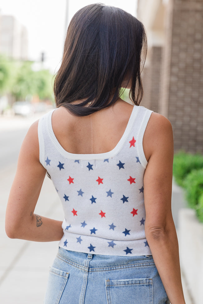 Take It In Stride Red White And Blue Star Printed Sweater Tank FINAL SALE Cheap Pice Original