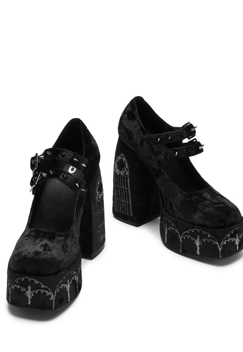 Koi Footwear - Lady Menace Grunge Crushed Velvet Black - Girl Shoes Clearance Get Authentic