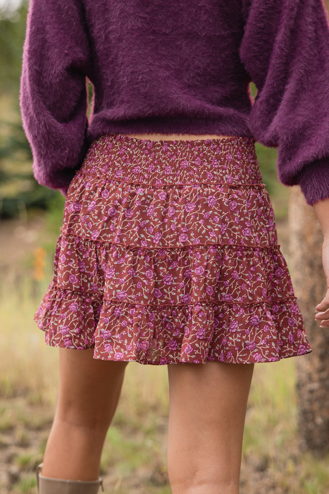 Through The Garden Berry Floral Mini Skort Clearance 100% Original