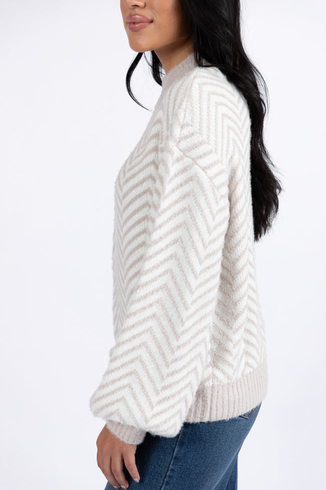 All That You Are Beige Fuzzy Herringbone Mock Neck Sweater SALE Cheap Tumblr