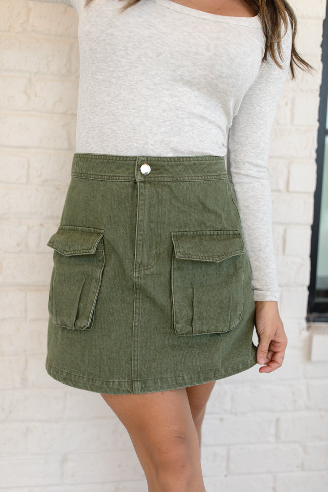 Worn In Love Olive Cargo Denim Mini Skort Buy Cheap Comfortable