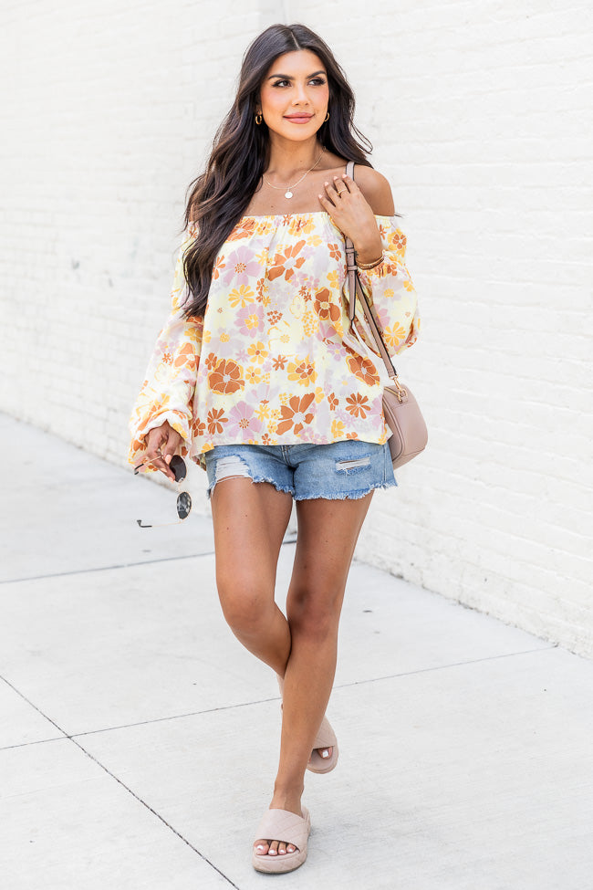 Find My Way Yellow Multi Floral Off The Shoulder Blouse FINAL SALE Discount Best Seller