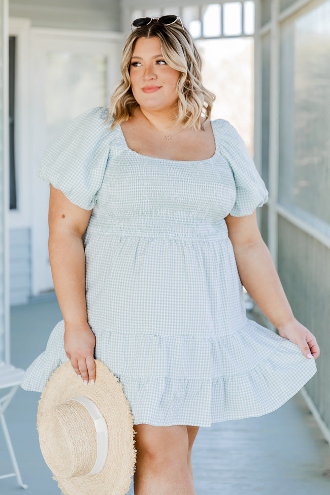 Down By The Shore Smocked Green Gingham Mini Dress For Nice