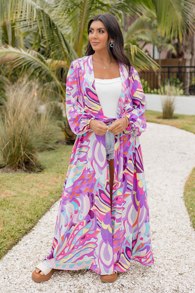 Eyes On Paradise Purple Belted Kimono Cover Up FINAL SALE Clearance Cheapest Pice