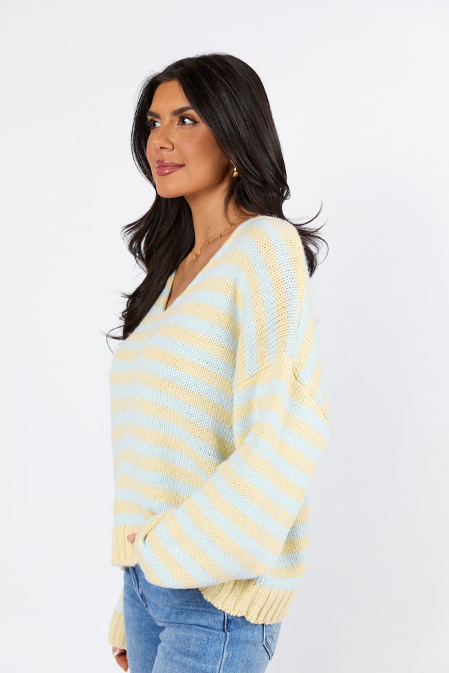 Wait A Minute Yellow and Blue Multi Striped V-Neck Sweater Sale Explore