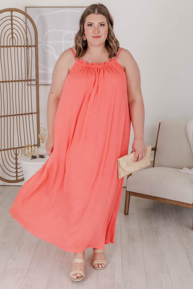 Choose Fate Coral High Neck Midi Dress FINAL SALE Cheap Sale Inexpensive