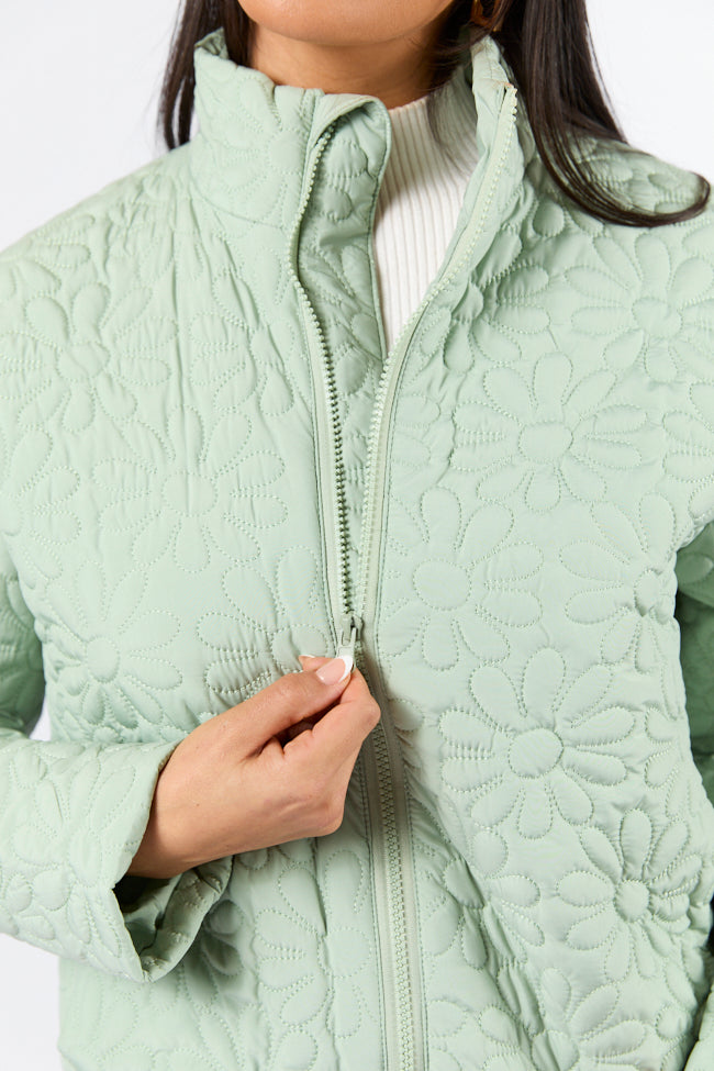 Full Bloom Sage Flower Quilted Zip Up Jacket Free Shipping Shop Offer