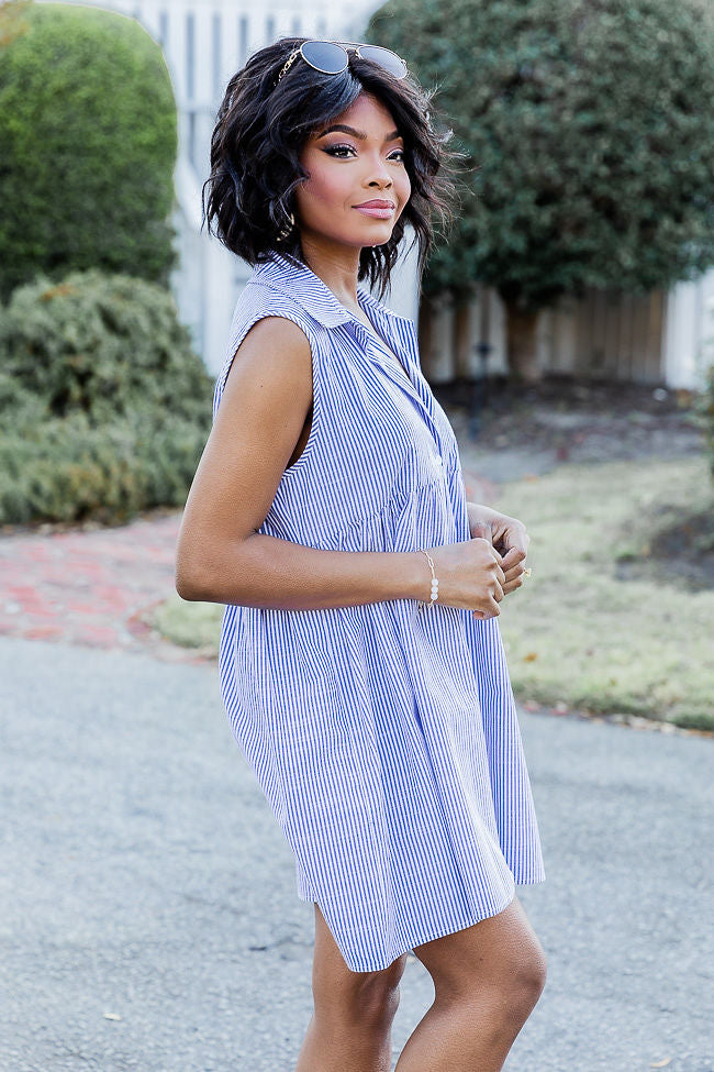 A Little Prep In My Step Blue Stripe Collar Button Up Mini Dress FINAL SALE Pay With Visa