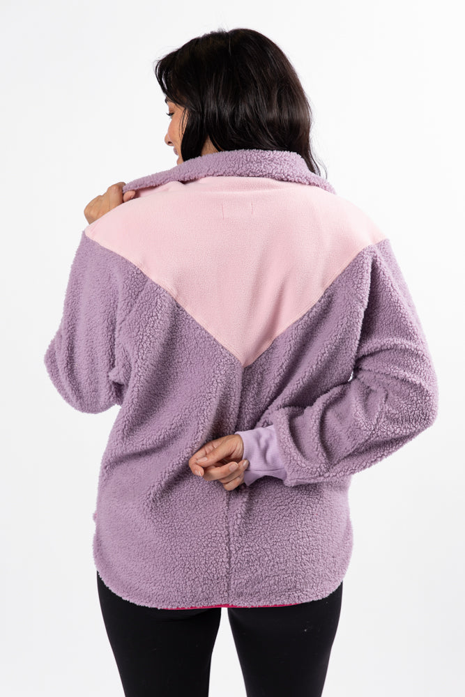 Good Feelings Purple Multi Colorblock Sherpa Pullover SALE Sale Get To Buy