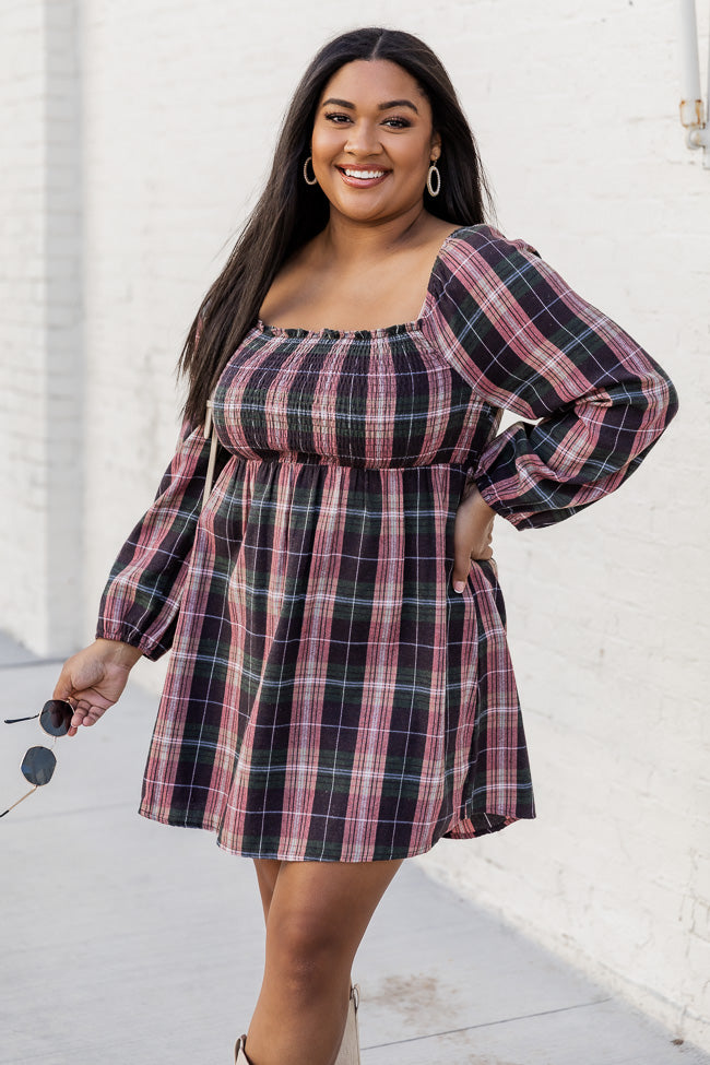 For A While Green Plaid Smocked Bust Dress FINAL SALE Big Discount Online