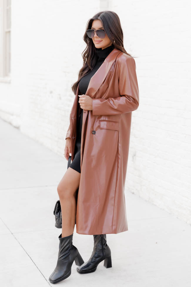 Forever By Your Side Brown Faux Leather Trench Coat FINAL SALE Shipping Discount Authentic