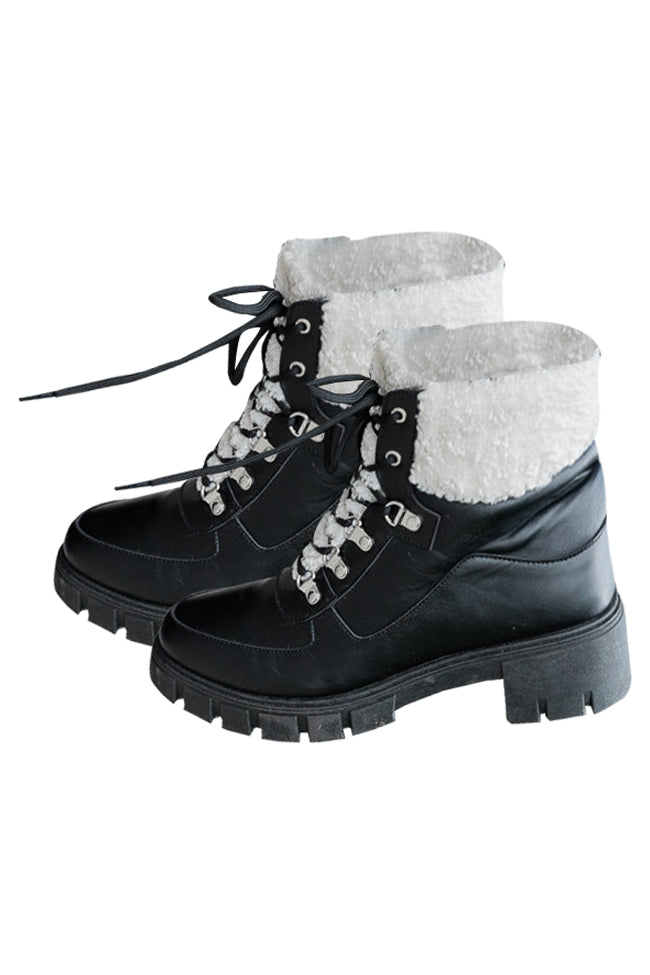 Lizzie Black Fur Detail Combat Boots FINAL SALE Cheap Discount Sale