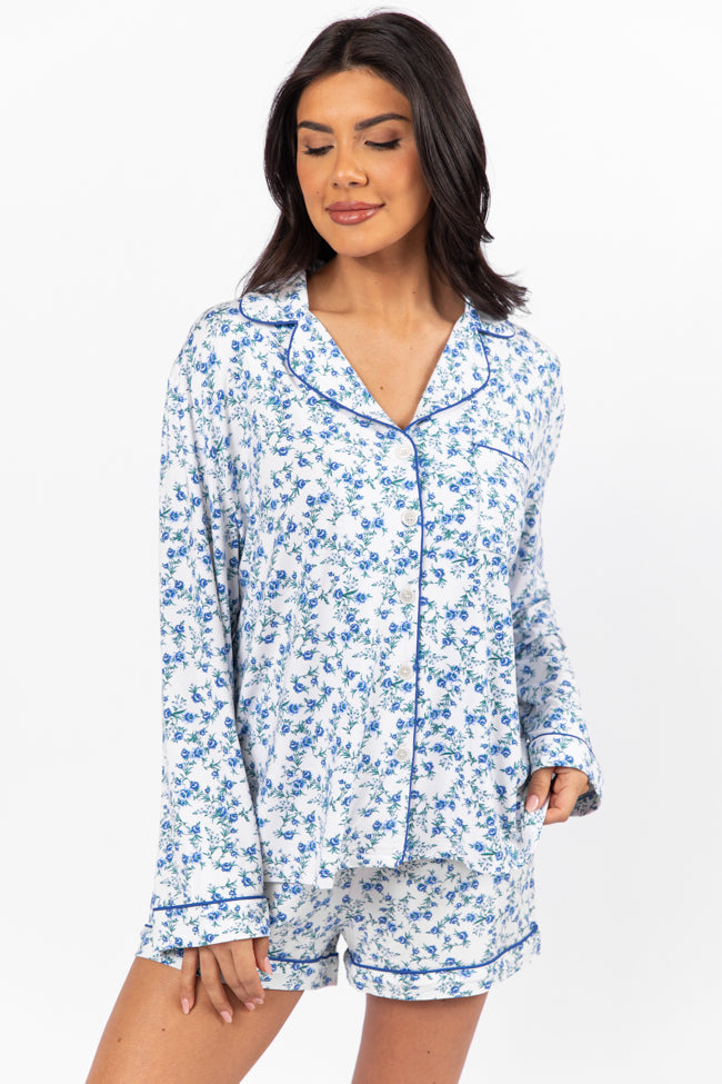 Under The Stars Blue Floral Pajama Top Buy Cheap Recommend