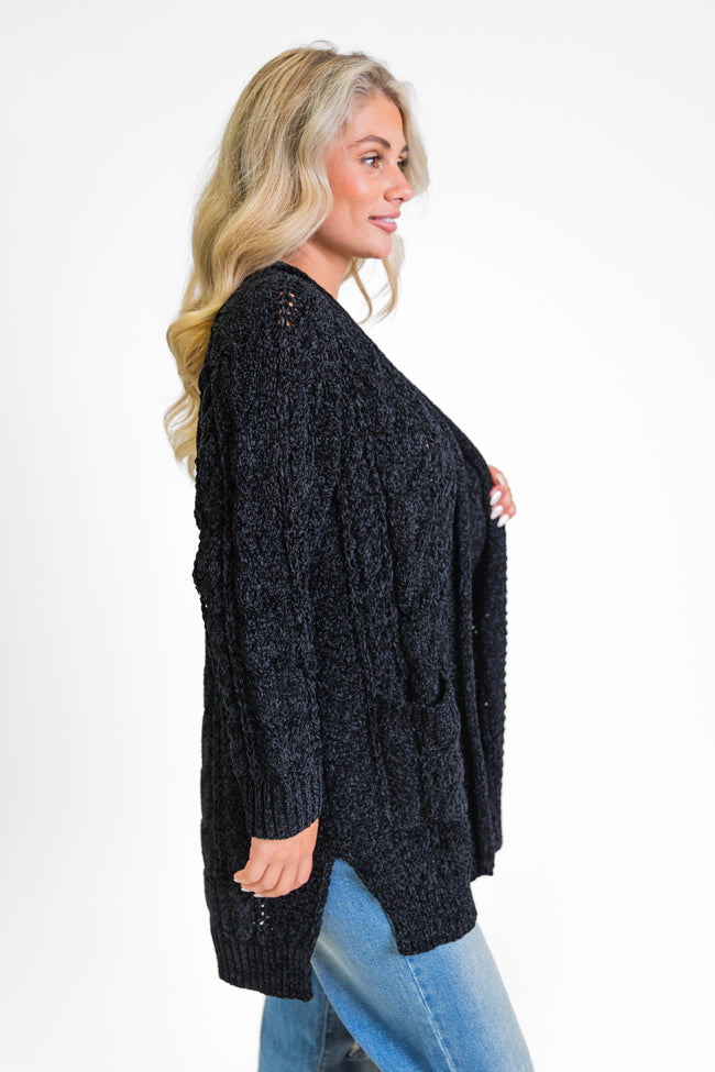 Perfect Day Black Chenille Cable Knit Cardigan FINAL SALE Cheap Sale Many Kinds Of