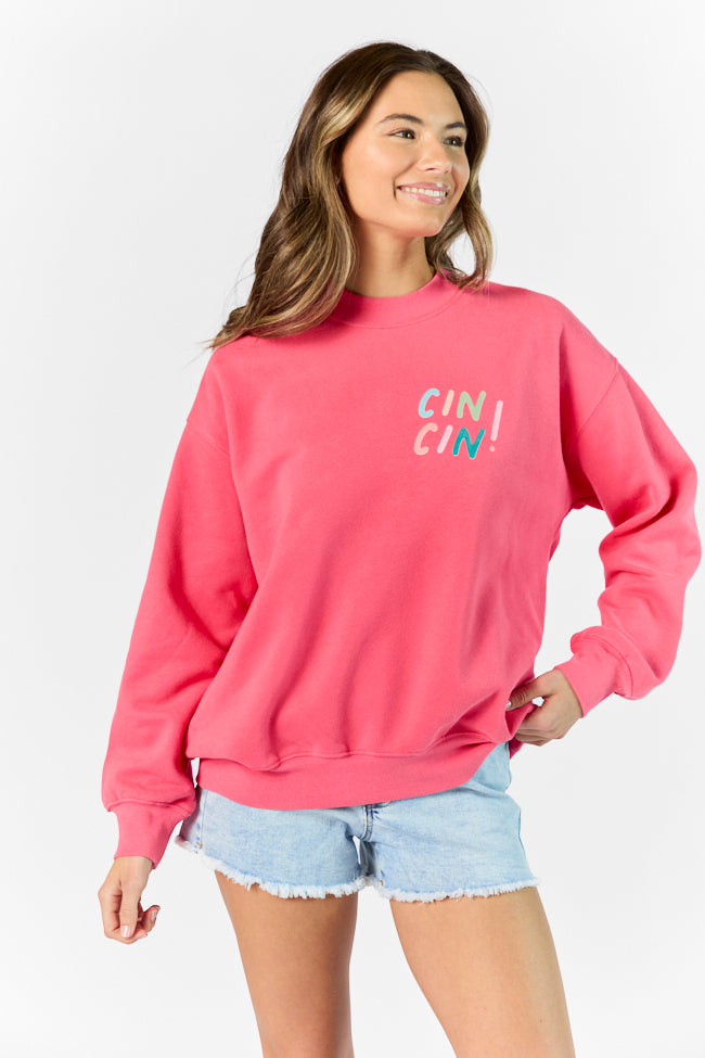 Cin Cin! Light Red Graphic Sweatshirt Clearance Cheap Online