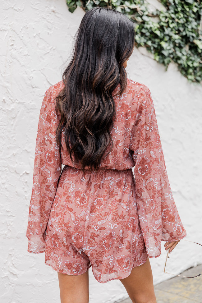 Waitin' On The Sun Terracotta Printed Long Sleeve Romper FINAL SALE