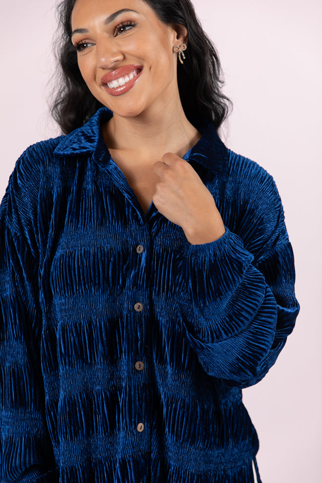 My Favorite Song Blue Velvet Button Front Shirt FINAL SALE Outlet Affordable