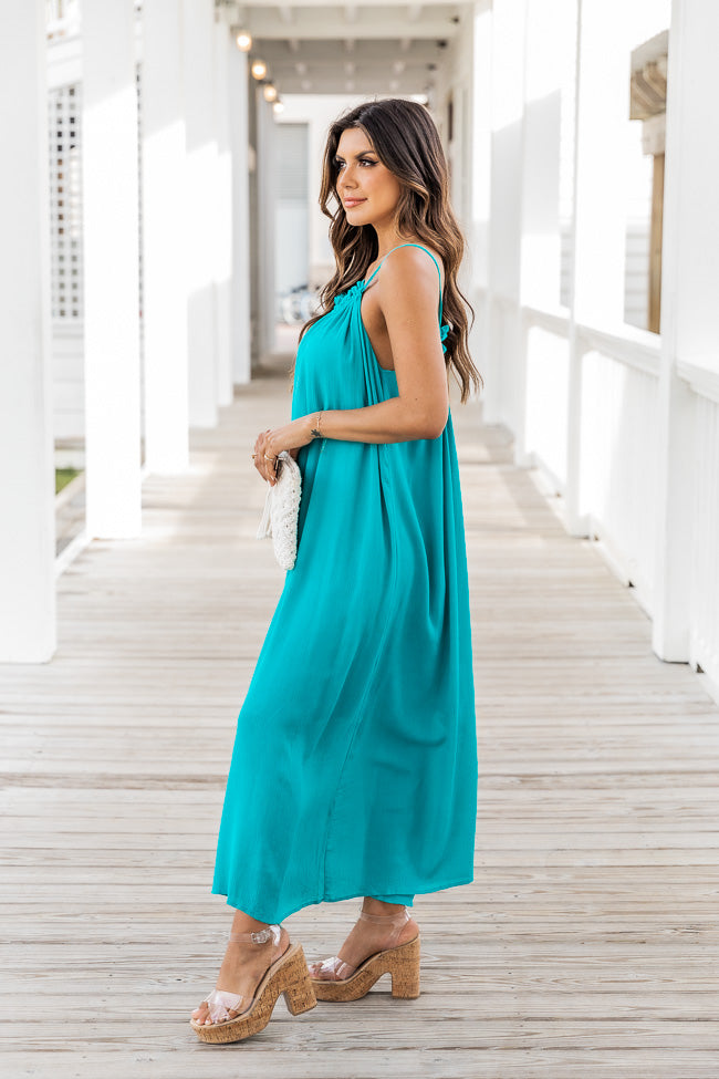 Choose Fate Teal High Neck Midi Dress FINAL SALE For Sale Sale Online