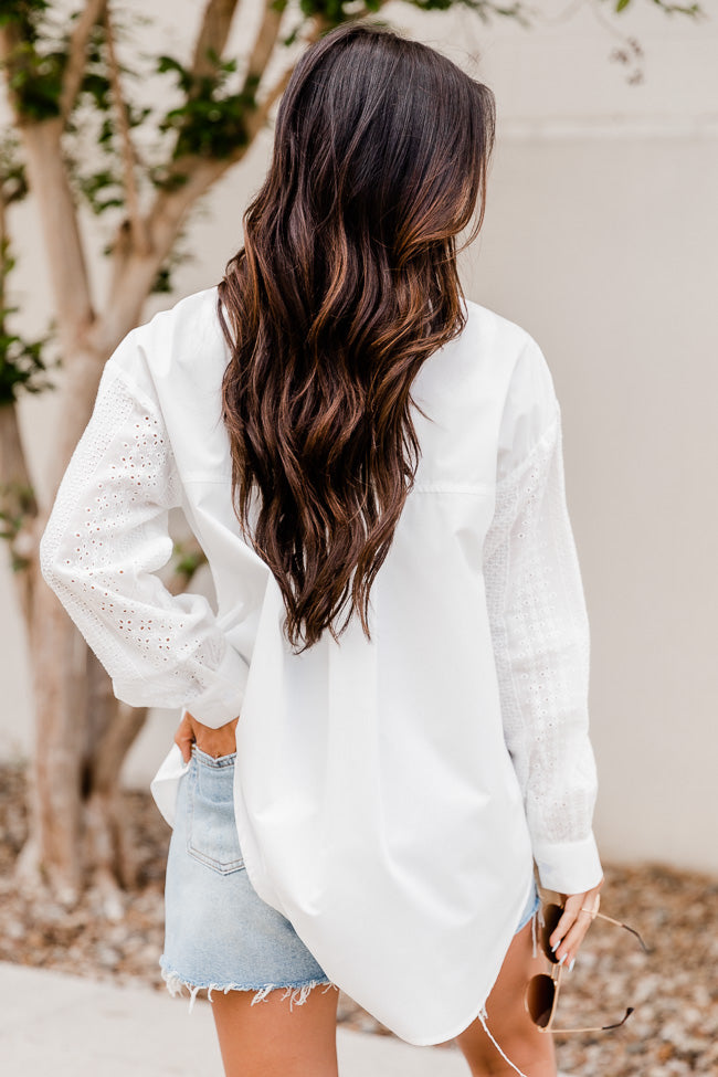 Find The Way Eyelet Sleeve Ivory Button Up Blouse FINAL SALE Clearance 100% Guaranteed