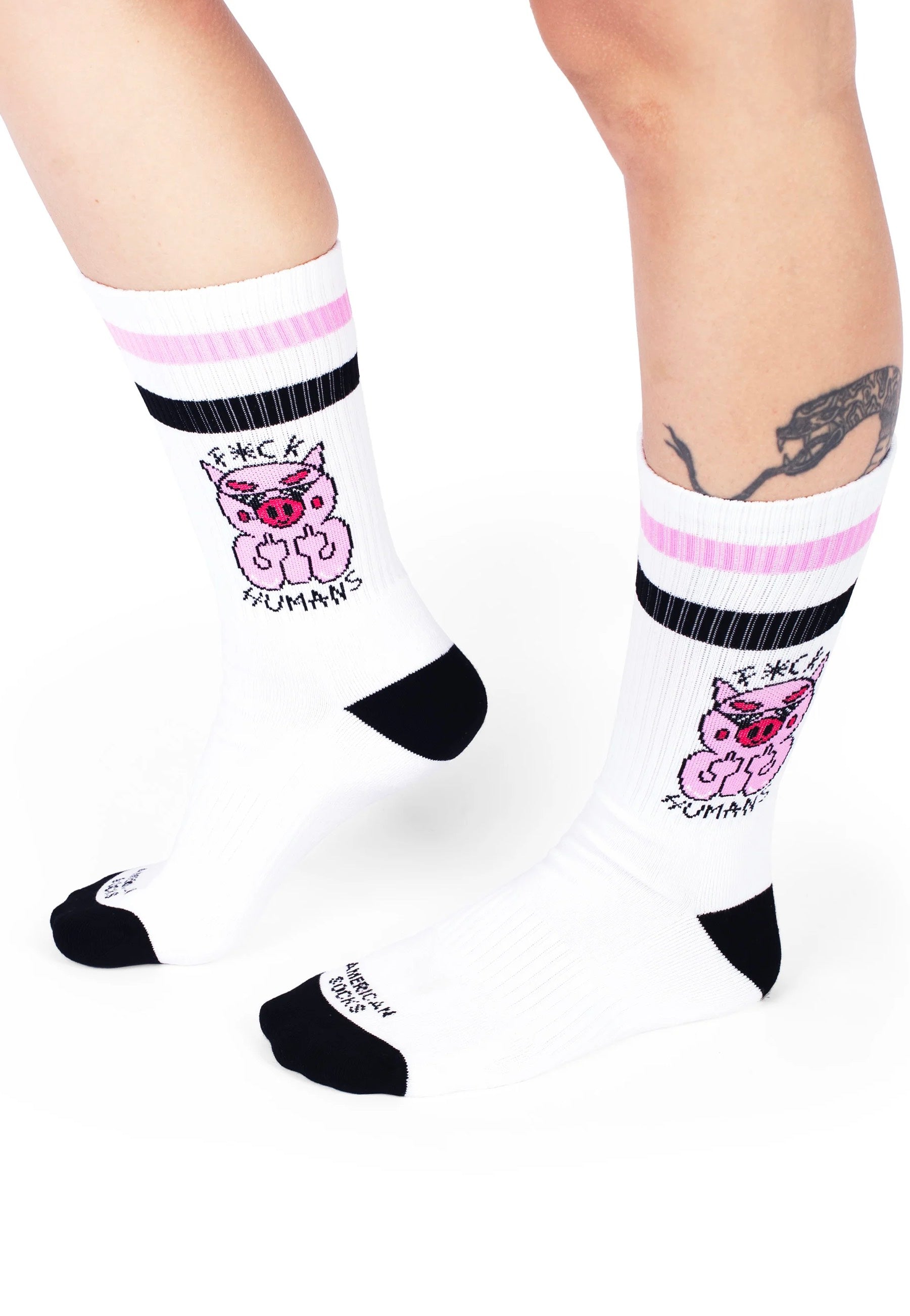 American Socks - F*ck Humans Mid High White - Socks Sale Low Cost