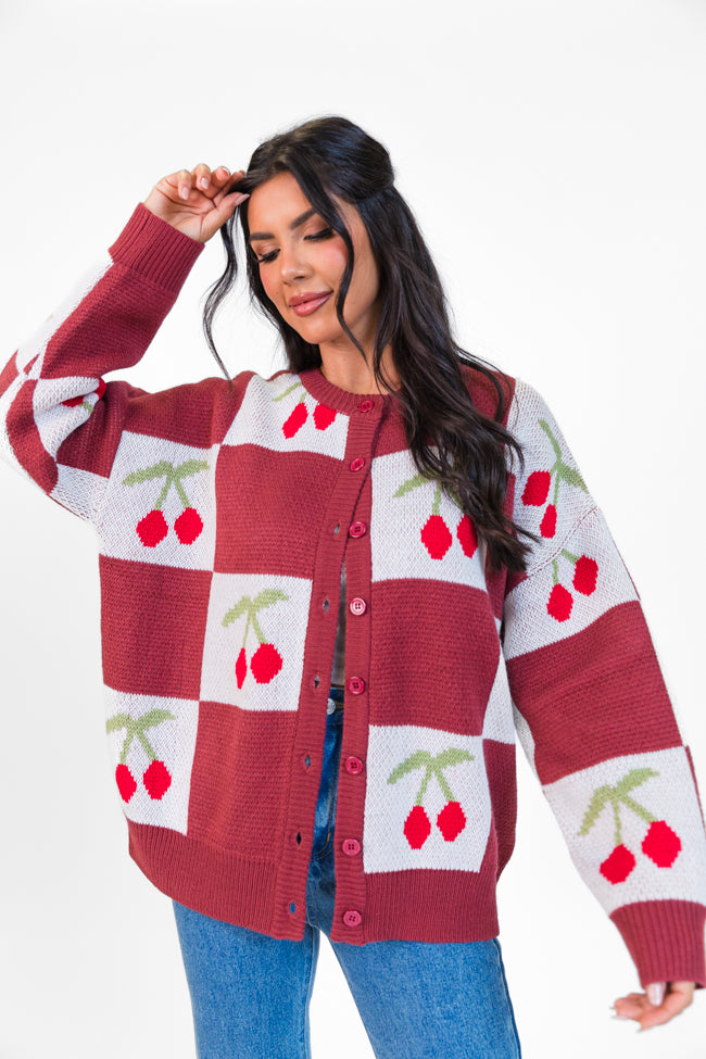 Cherry Much In Love Brick and White Multi Checkered Cardigan Cheap Pice Buy Discount