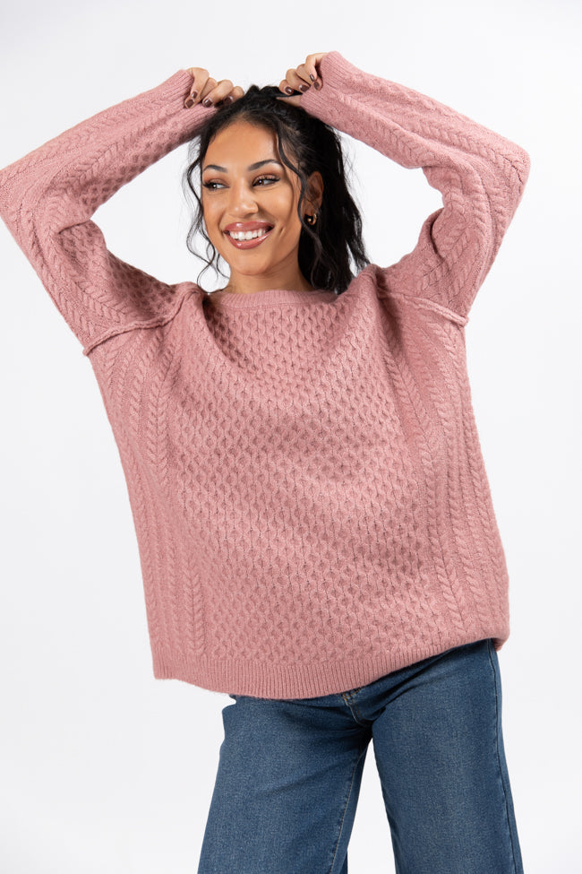 Cable Knit Cuddles Mauve Oversized Crew Neck Sweater Genuine Sale Online