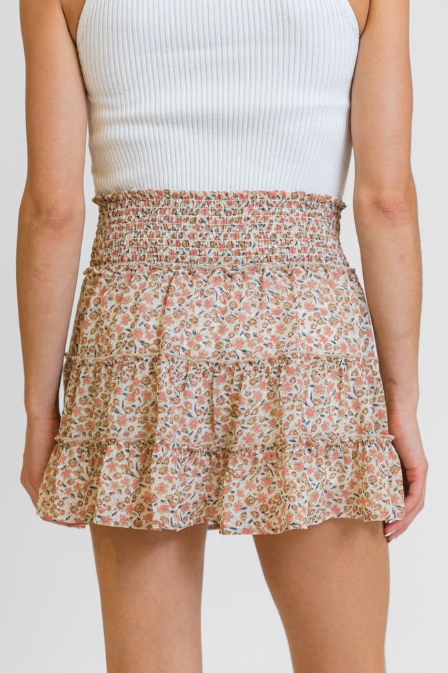 Through The Garden Ivory and Tan Floral Mini Skort Authentic