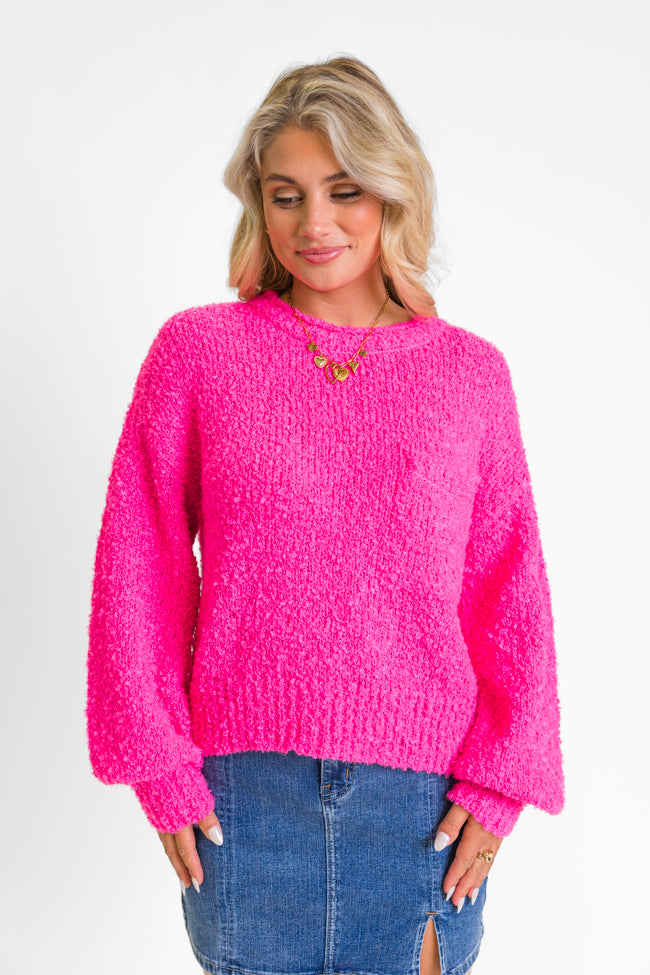 Longer Nights Magenta Fuzzy Pocketed Sweater Cheap Explore