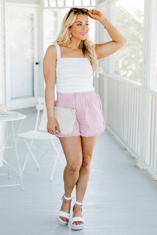 Thought It Was A Dream Pink Frayed Hem Paper Bag Waist Denim Shorts FINAL SALE Websites Online