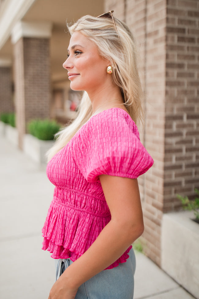 Safe Space Here Hot Pink Smocked Waist Blouse FINAL SALE Release Dates Sale Online