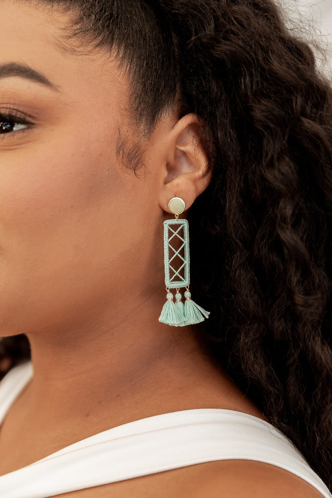 Confident Energy Mint Rectangle Fringe Earrings FINAL SALE Big Discount Online