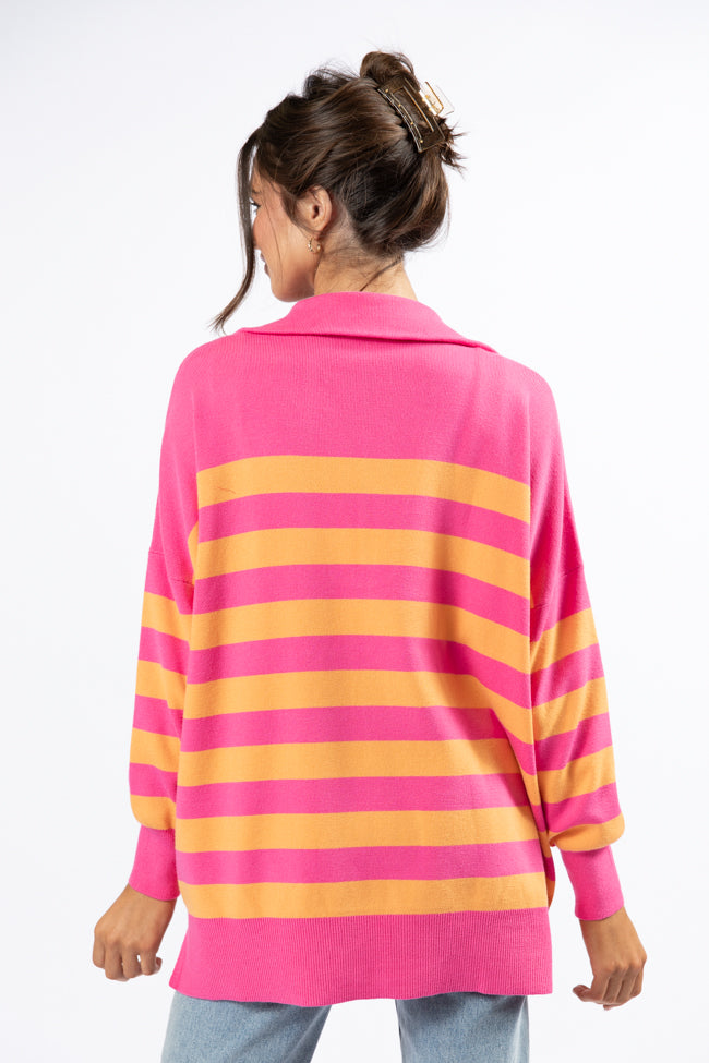 Pulling Heartstrings Pink And Orange Striped Quarter Zip Pullover SALE Many Kinds Of Sale Online