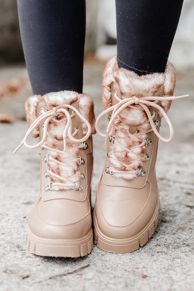 Lizzie Nude Fur Detail Combat Boots FINAL SALE Buy Cheap Free Shipping