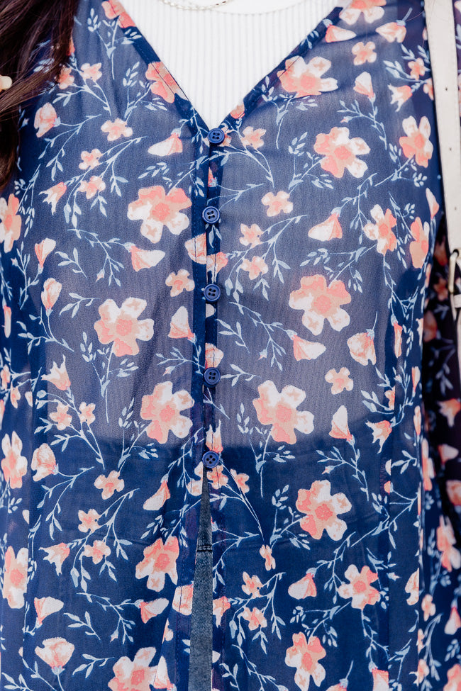 On My Own Time Navy Floral Kimono FINAL SALE Cheap From China