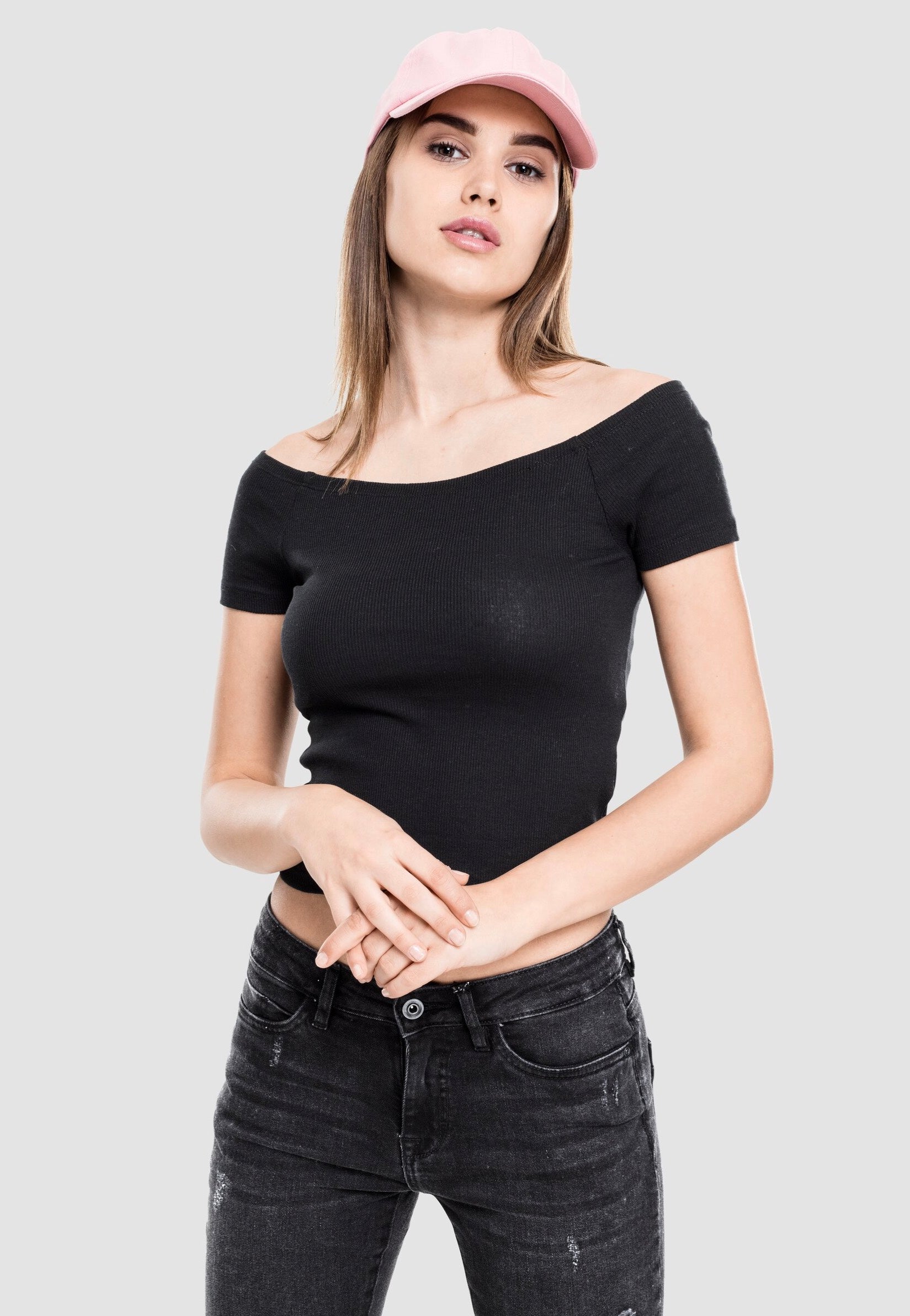 Urban Classics - Ladies Off Shoulder Rib Black - T-Shirt For Sale Free Shipping