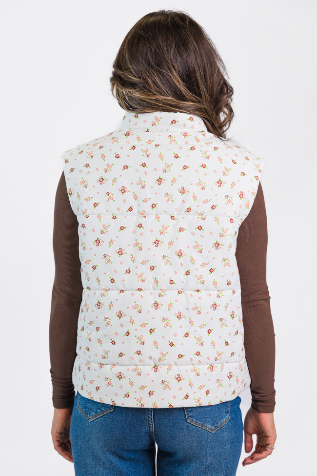 In A Bubble Ivory Floral Puffer Vest FINAL SALE Purchase For Sale