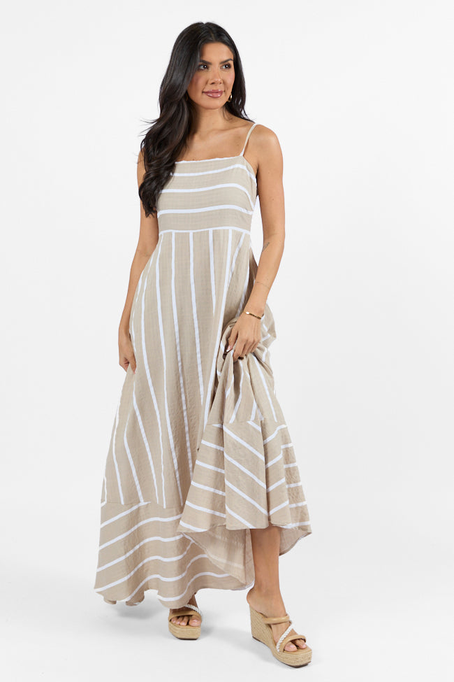 Come Sail Away Neutral Striped Midi Dress Buy Cheap Affordable