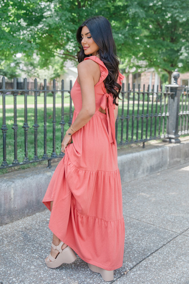 As Time Passes Coral Cinch Chest Maxi Dress FINAL SALE Clearance Limited Edition