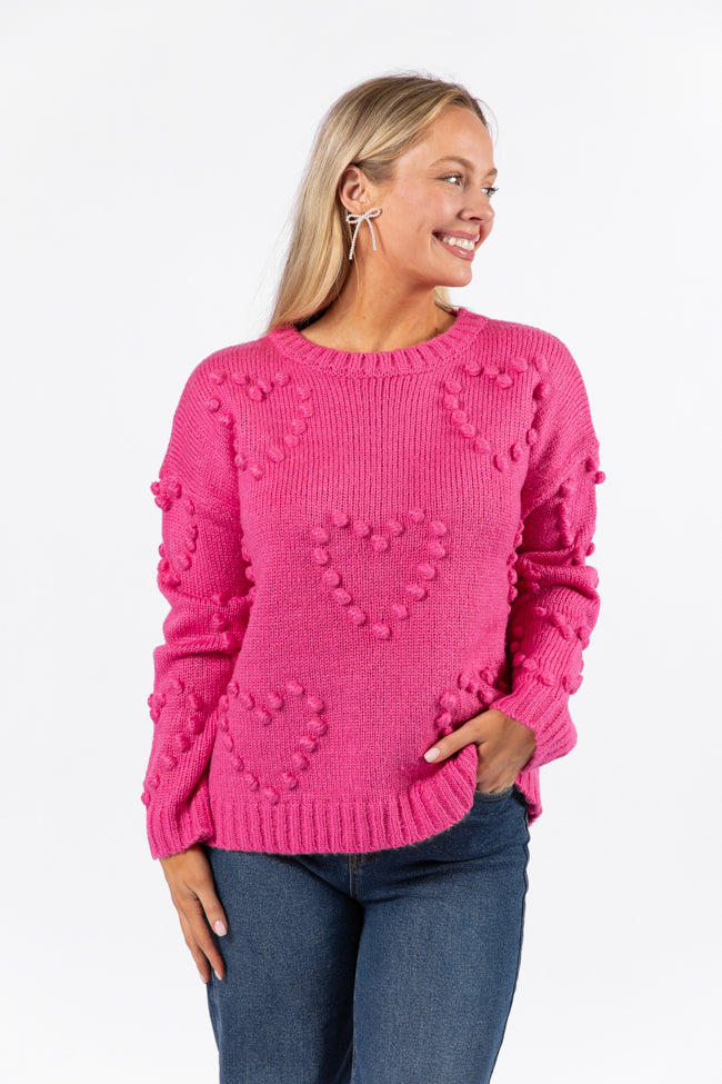 Adore You Hot Pink Oversized Heart Pom Sweater FINAL SALE Cheap Online