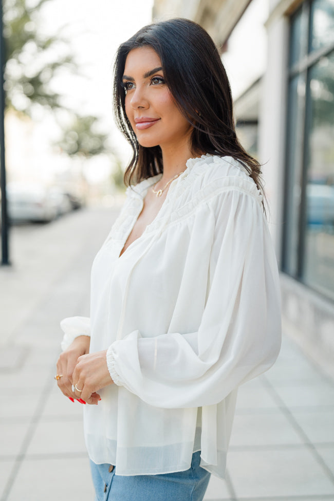 Unwavering Love Cream Shirred Shoulder Detail Blouse FINAL SALE Ebay