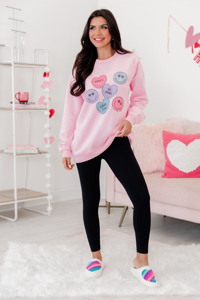 Candy Hearts Light Pink Oversized Graphic Sweatshirt Cheap Sale Finishline