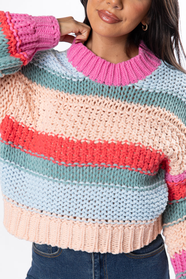 In Line Peach Multi Chunky Striped Sweater Outlet Store Locations