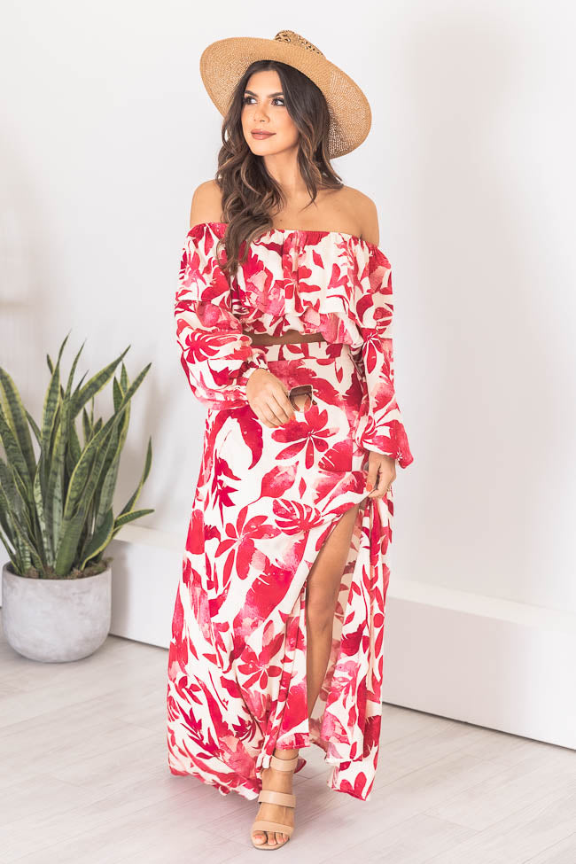 Passport To Paradise Pink/White Printed Maxi Skirt FINAL SALE Real Online