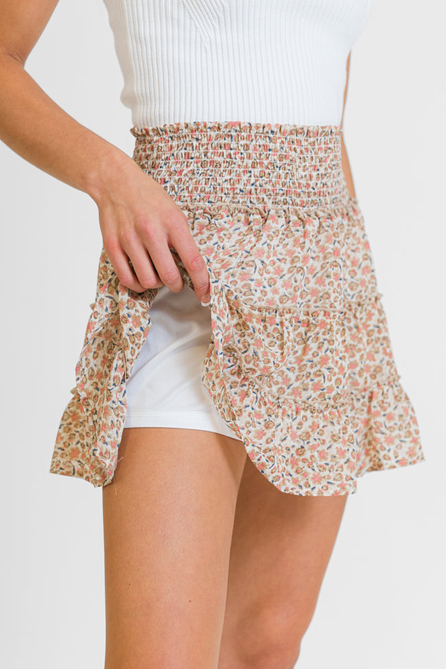 Through The Garden Ivory and Tan Floral Mini Skort Authentic