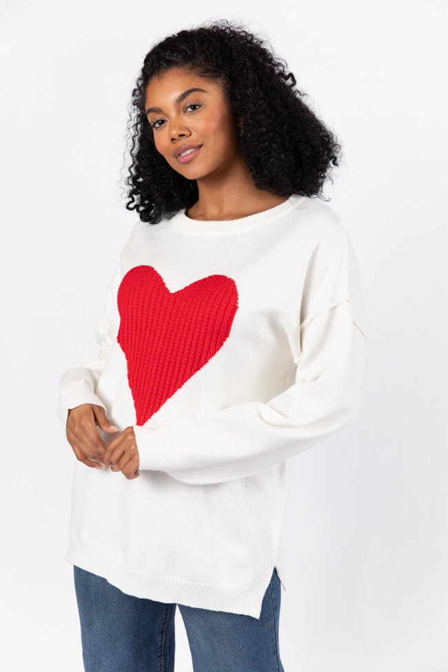 In My Heart Ivory and Red Cable Knit Heart Sweater FINAL SALE Cheap Sale Outlet